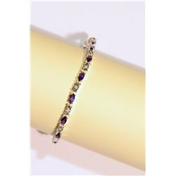 STERLING SILVER AMETHYST BRACELET W/ 15 DIAMONDS