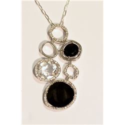 STERLING SILVER ONYX, DIAMOND (0.16CT)