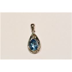 STERLING SILVER BLUE TOPAZ & DIAMOND PENDANT