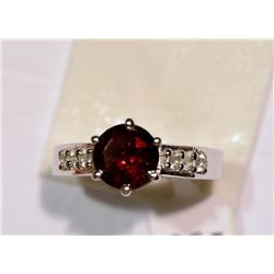 STERLING SILVER GARNET & TOPAZ RING