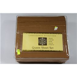NEW QUEEN EMBROIDERED MICROFIBER SHEET SET