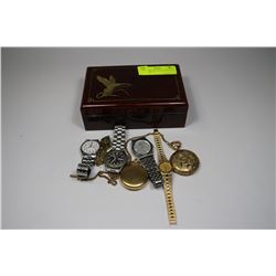 JEWELLERY BOX WITH 7 ASSORTED WATCHES