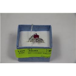 NATURAL RUBY + CUBIC ZIRCONIA RING