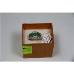NATURAL GREEN EMERALD + CUBIC ZIRCONIA RING