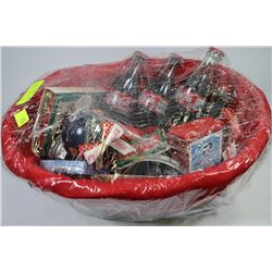BASKET OF COLLECTIBLE CHRISTMAS COCA COLA ITEMS