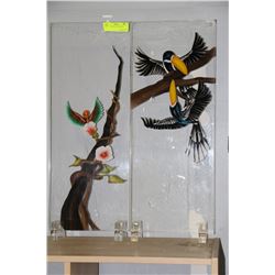 PAIR OF ACRYLIC ART PANELS WITH DISPLAY STANDS