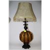 Image 1 : VINTAGE WROUGHT IRON AMBER CRACLE GLASS LAMP