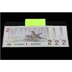 LOT OF 3 1986 TWO DOLLAR BANKNOTES