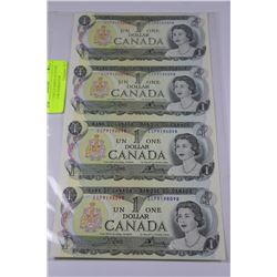 GEM UNC UNCUT SHEET OF FOUR ONE DOLLAR BANKNOTES