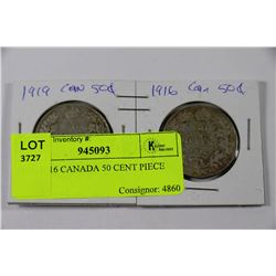 1919, 1916 CANADA 50 CENT PIECE