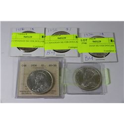 1936 CANADIAN SILVER DOLLARS X5