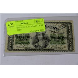 1870 DOMINION OF CANADA 25 CENT SHIN PLASTER