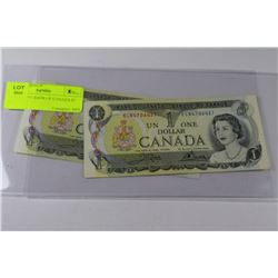 PAIR OF 1973 BANK OF CANADA $1 BILL