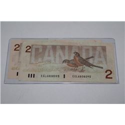 1986 CANADIAN $2 BANKNOTES X2