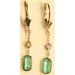 14kt Gold Emerald and Diamond Earrings