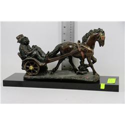 METAL HORSE AND WAGON SCULPTURE