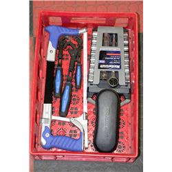 RED CRATE W/ NEW TOOLS INCL.