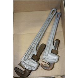 BOX W/RIDGID ALUMINUM PIPE WRENCHES