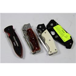 COLLECTION OF 4 ASSORTED FOLDING HUNTING KNIVES