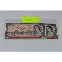 GEM UNC 1954 TWO DOLLAR NOTES CONSECUTIVE S/N X2