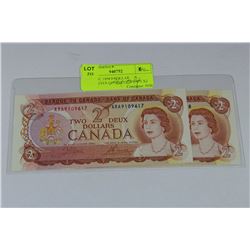 GEM UNC 1974 2 DOLLAR BANKNOTES CONSECUTIVE S/N X2