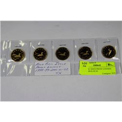 NON CIRC ISSUE PROOF LOONIES 1998-99-00-01-02 X5