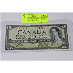 SCARCE HIGH GRADE 1954 "DEVILS FACE" $20 BANKNOTE