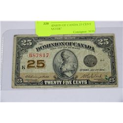 1923 DOMINION OF CANADA 25 CENT "SHINPLASTER"