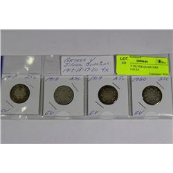 GEORGE V SILVER QUARTERS 1917-18-19-20 X4