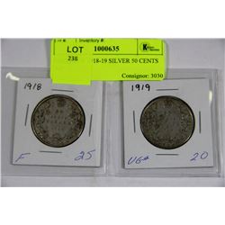 GEORGE V 1918-19 SILVER 50 CENTS X2