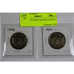 GEORGE VI 1938-39 SILVER 50 CENTS X2