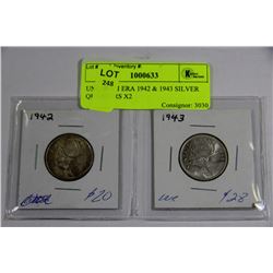 UNC WWII ERA 1942 & 1943 SILVER QUARTERS X2