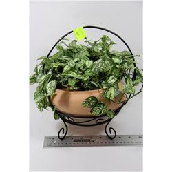 WROUGHT IRON PLANT STAND W/ ARTIFICIAL PLANT
