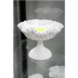 VINTAGE MILK GLASS HOBNAIL HANDPAINTED DISH