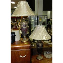 PAIR OF BURGUNDY AND GOLD DESIGNER LAMPS