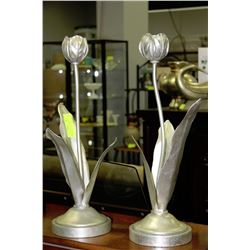 PAIR OF SILVER LEAF FINISH FLOWER-STYLE CANDLEHOLD