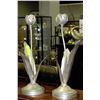 Image 1 : PAIR OF SILVER LEAF FINISH FLOWER-STYLE CANDLEHOLD