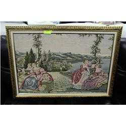 LARGE VINTAGE NEEDLE POINT IN FRAME - WOMEN IN