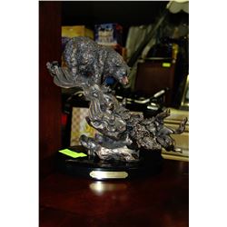 "PATIENCE" GRIZZLY BEAR & SALMON SCULPTURE