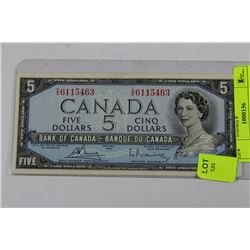 1954 CANADIAN FIVE DOLLAR BANKNOTE