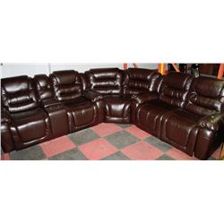 NEW CHOCOLATE BROWN LEATHER RECLINING SECTIONAL
