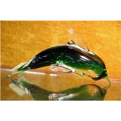 GREEN ART GLASS  DOLPHIN