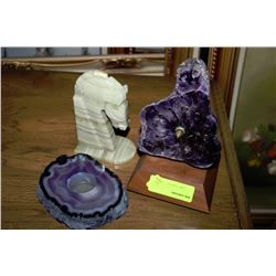 NATURAL STONE CLOCK WITH CANDLE HOLDER AND HORSE