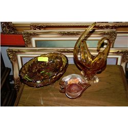 CARNIVAL GLASS BOWL SOLD WITH ART GLASS DISH AND