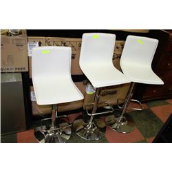 3 WHITE AND CHROME BAR STOOLS