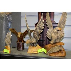 COLLECTION OF 4 WOOD CARVED EAGLES