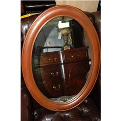 WOOD FRAMED OVAL MIRROR - 29 INCHES