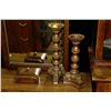 Image 1 : TWO GOLD LEAF FINISH CANDLEHOLDERS W/ JEWELLERY