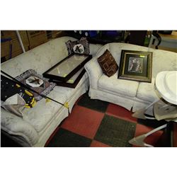 WHITE FLORAL FABRIC SOFA AND LOVE SEAT