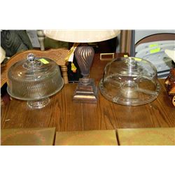 PAIR OF GLASS ESTATE CAKE PLATTERS WITH LIDS